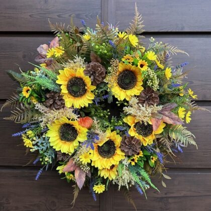 Wianek na drzwi ze słonecznikami
