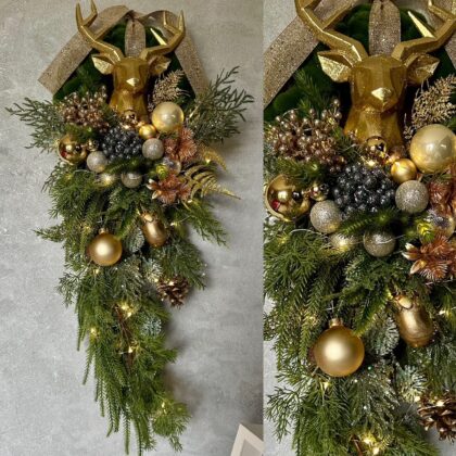 Wianek na drzwi z reniferem bożonarodzeniowy LED