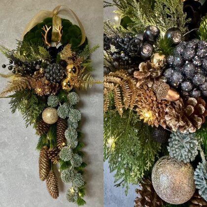 Wianek na drzwi z reniferem bożonarodzeniowy LED