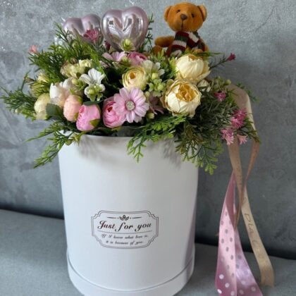 Flower box z misiem Walentynki Baby Shower