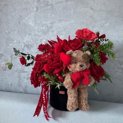 Flower box z misiem Walentynki