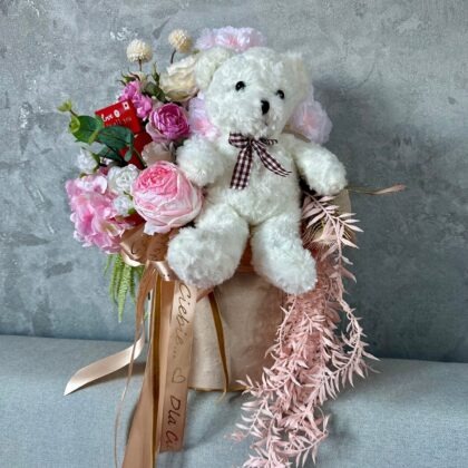 Flower box z misiem Walentynki Baby Shower